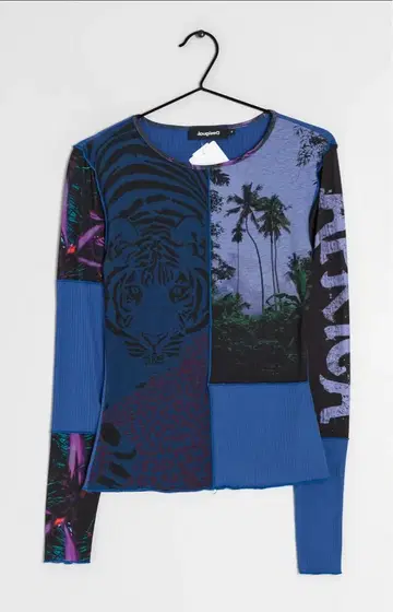 Desigual 아프리카 모티브 프린트 여성용 슬림 T셔츠