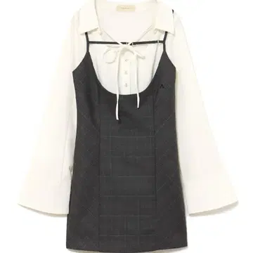 andmary Betty layered check dress gray