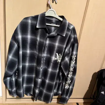 XLARGE M 블랙/그레이 체크 셔츠