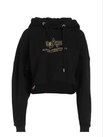 ALPHA INDUSTRIES 크롭 후드티 블랙