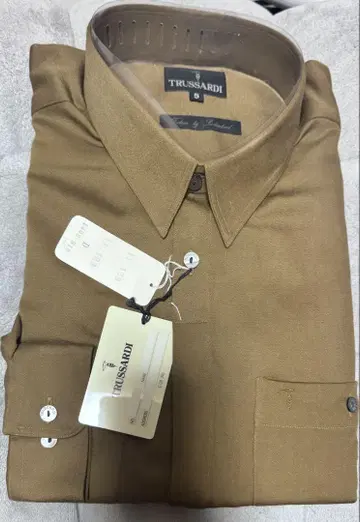 미사용 TRUSSARDI 택 포함 와이셔츠 긴팔 면 100% 짙은 녹색