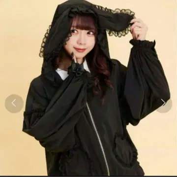 시크릿허니 토끼 귀 프릴 쉬폰 후드티 블랙