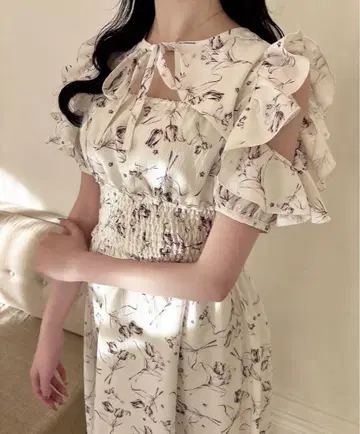 evelyn 튤립 패턴 롱 원피스 원피스 GRL 다리치