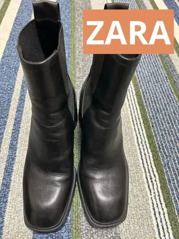 ZARA 블랙 가죽 사이드 고어 부츠