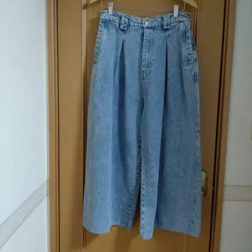 shikitokyo 와이드 스트레이트 페인트 데님 M