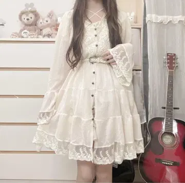 페어리 그런지 모리걸 레트로 레이스 프릴 원피스 튜닉
