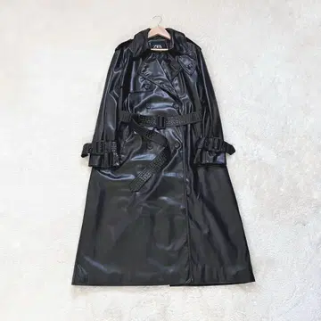 [ ZARA ] 인조 가죽 트렌치코트 롱 기장 벨트 포함 블랙