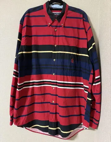 NAUTICA 코튼 셔츠 멀티 보더 자수 로고 80년대 USA