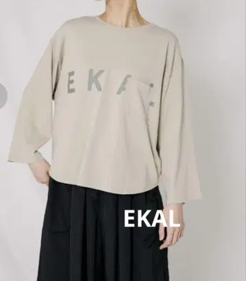 EKAL 도어즈 미사용 로고 롱테일 8부 소매 티셔츠 로고T 그레이지