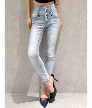GYDA 하이웨스트 허리 크로스 스키니 데님 팬츠