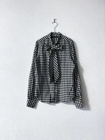 랄프 로렌 깅엄 체크 리본 보타이 셔츠 화이트 블랙
