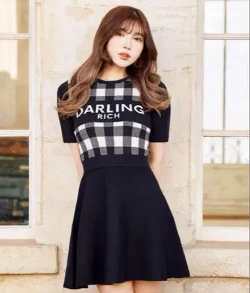 새상품급 darich 깅엄 체크 니트 미니 원피스