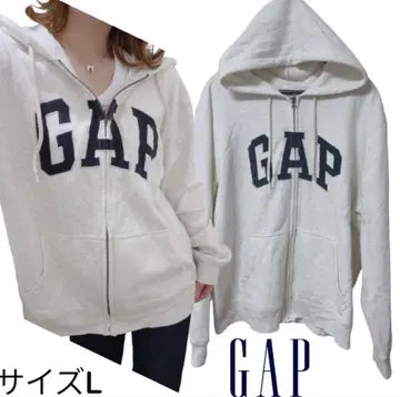 GAP 갭 풀 집업 후드티 속기모 L 라이트 그레이 크림색