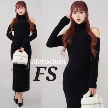 다리치 새상품 오픈 숄더 케이블 니트 롱 원피스 [ FS ]