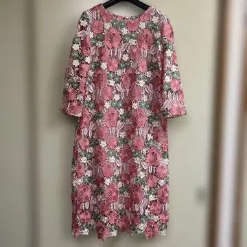 레쟝스 원피스 꽃무늬 전체 자수 레이스 핑크 40