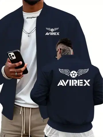 AVIREX 패턴 네이비 집업 자켓