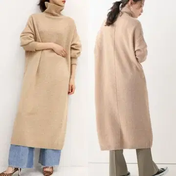 Plage 캐시미어 네이비 하이넥 원피스 베이지 플라주
