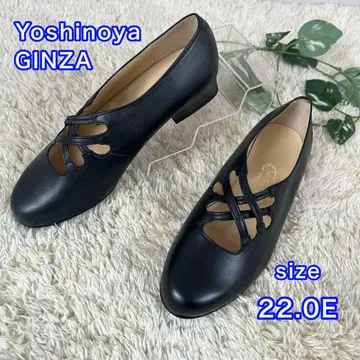 미사용품 Yoshinoya GINZA 천연 가죽 펌프스 블랙 22.0E
