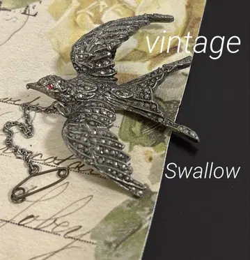 영국제 빈티지 브로치 Swarrow/제비 silver 마카사이트