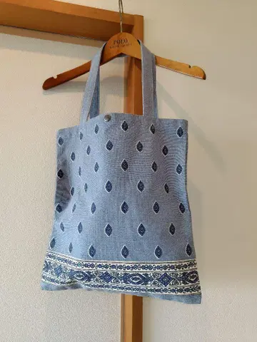 미사용 새상품 데님 토트백 페이즐리 패턴 에코백 코튼 핸드메이드