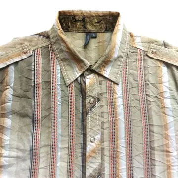 smash 에스닉 웨스턴 셔츠 L 베이지 계열 자수 스트라이프