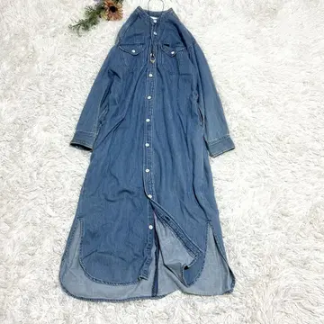 Lee ROSSO 콜라보 데님 롱 원피스 긴팔 맥시 밴드 카라 F