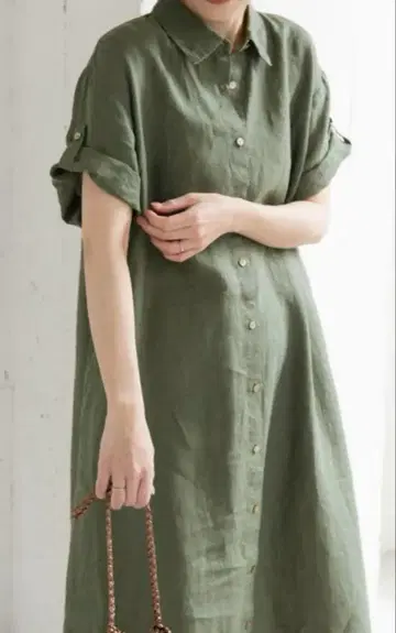 새상품급 어반 리서치 도어즈 린넨 프론트 오픈 셔츠 원피스 M 카키