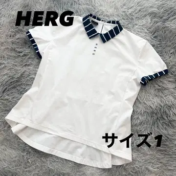 컨디션 최상 엘르그완 반팔 셔츠 피케 셔츠 화이트 네이비 사이즈 1
