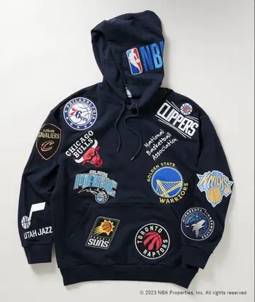 NBA 팀 로고 자수 블랙 후드티