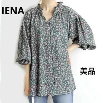 IENA 이에나 블라우스 리버티 미니 꽃무늬 리본 프릴 카라 드레이프감