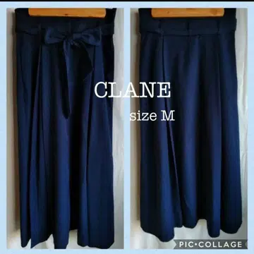 CLANE 턱 플레어 스커트 네이비 리본 탈부착 가능