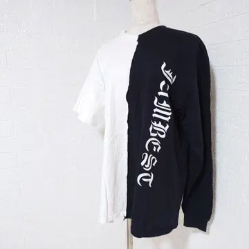 0041 프린트T셔츠 바이컬러 언밸런스 슬리브 리메이크품