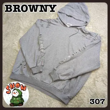 BROWNY 풀오버 후드티 그레이 남성용 무지 데미지 빅 루즈
