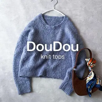 DouDou 두두 니트 샤기 스웨터 블루 루즈핏 두꺼운 원단 C1
