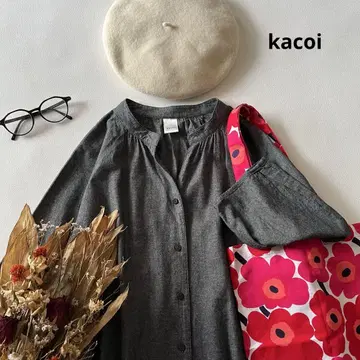 b1281* kacoi 오픈 카라 코튼 셔츠 원피스