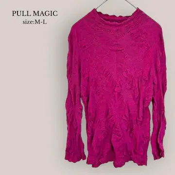 PULL MAGIC 새상품급 보틀넥 티셔츠 면 100% 퍼플 일본제