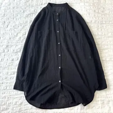 Ships any 코튼 시어 밴드 카라 셔츠 긴팔 블랙 세탁 가능