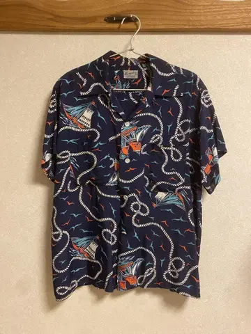 50s 빈티지 Hampton 반팔 하와이안 셔츠 M 사이즈 네이비