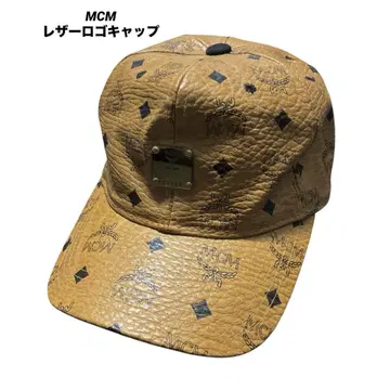 중고 MCM 총 로고 가죽 야구 모자 빈티지 브라운