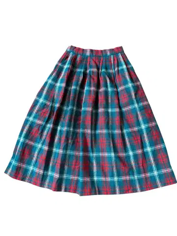 랄프 로렌 스커트 체크 빨간색 그린 울 혼방