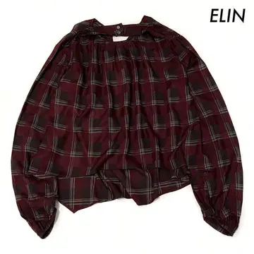 ELIN 에린 체크 무늬 긴팔 블라우스 변형 보르도