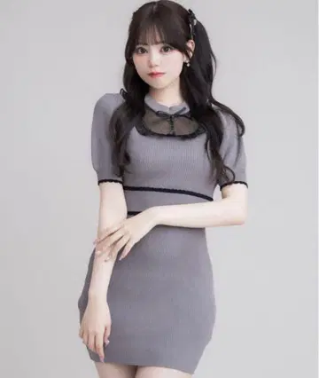 pium 튤 프릴 도리 니트 퍼프 원피스