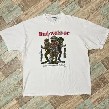 USA Budweiser 버드와이저 T셔츠 개구리 낚시 XL 화이트