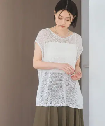 린넨 네이비 메쉬 풀오버 프렌치 슬리브