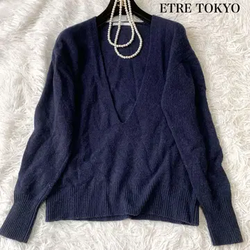 ETRE TOKYO 울 캐시미어 플런징 넥 니트 풀오버