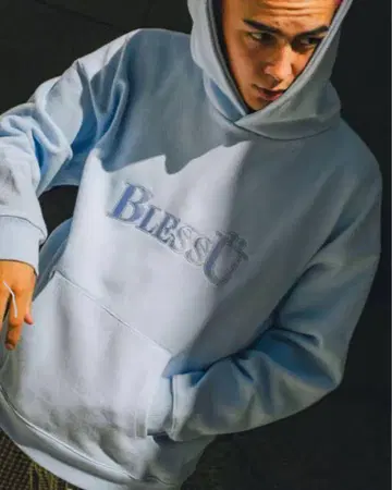 BlessU 스카이블루 후드 부착 후드티