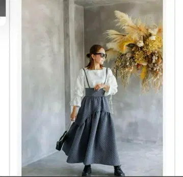 Bluelea Dot Jacquard suspenders skirt