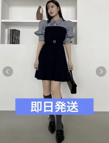 dazzlin 레이어드 셔츠 미니 원피스 네이비 S