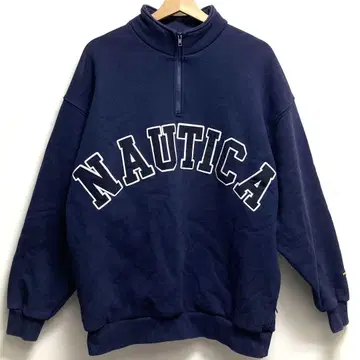 NAUTICA 거대 아치 로고 하프 지퍼 헤비 웨이트 맨투맨 네이비