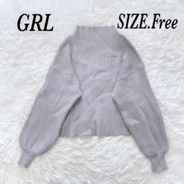 GRL 하이넥 리브 니트 볼륨 소매 프리 사이즈 퍼플 계열